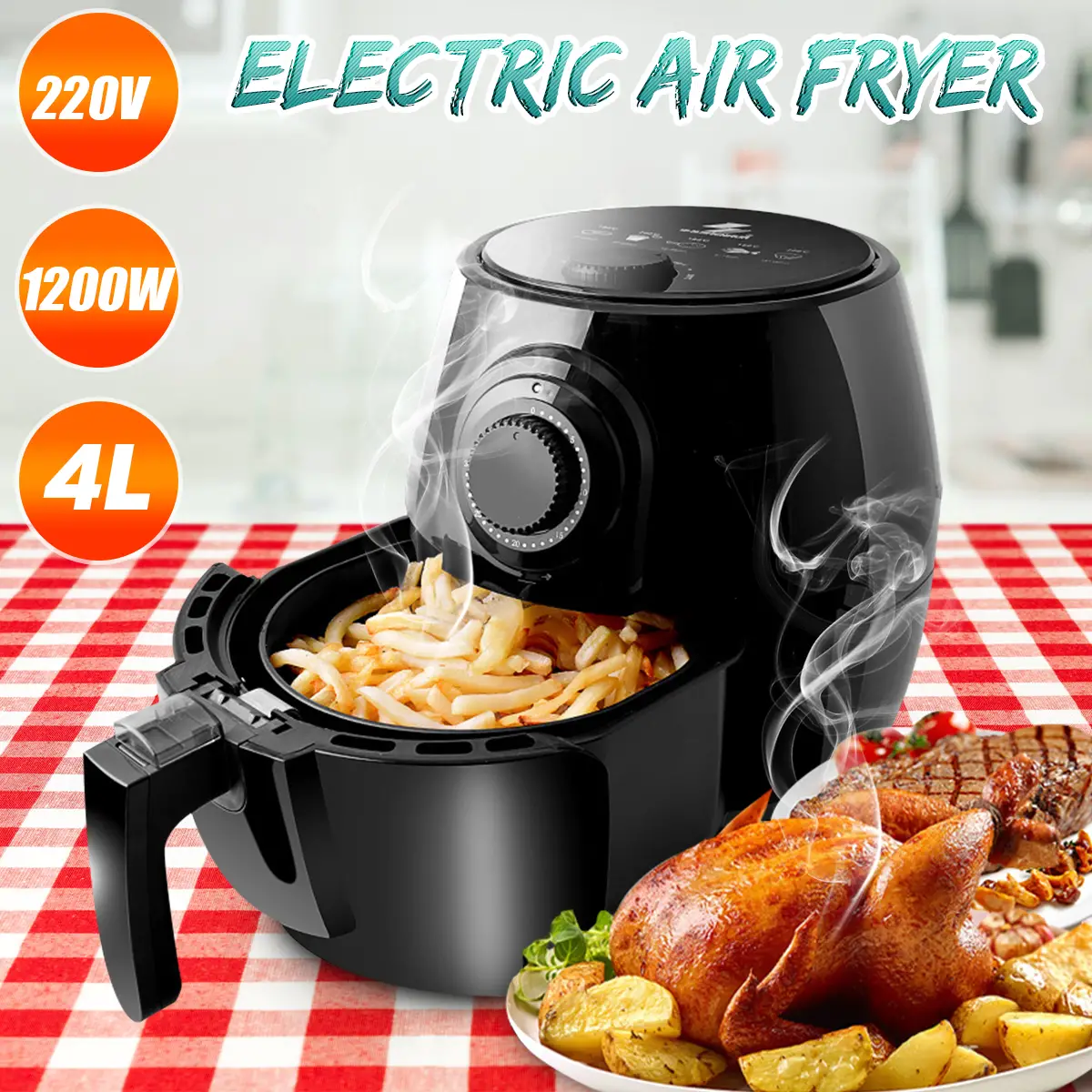 1200W 4L Electric Air Fryer French Fries Machine Chicken Kitchen Cooker ...