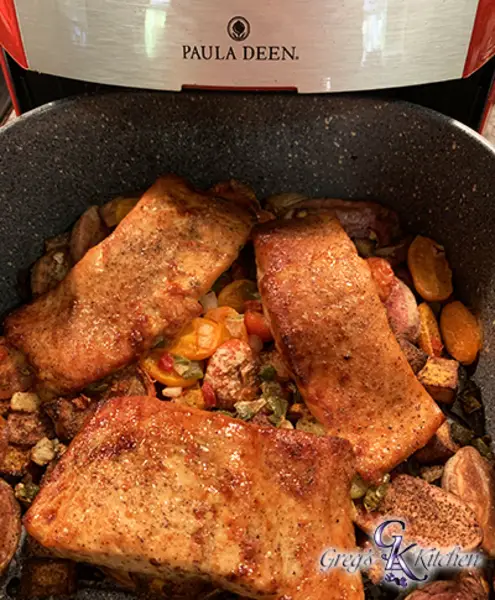 Air Fryer Bourbon Salmon w/Roasted Vegetables Recipe by Gregs ...
