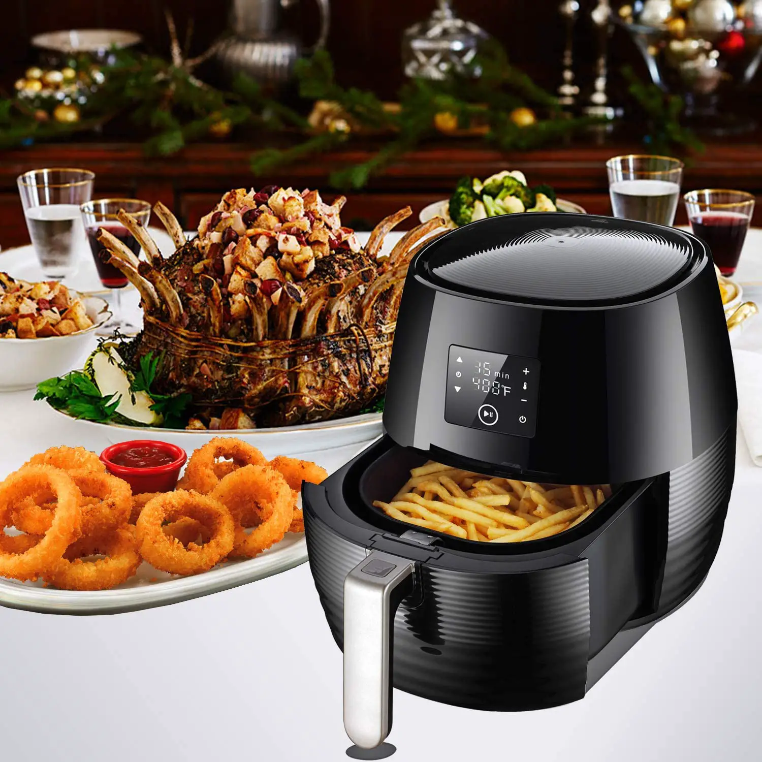Amazon.com: Air Fryer 5.8QT 1400W Less Heal Fat Oil for Multifunctional ...