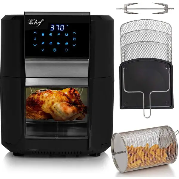 Deco Chef 12 Liter Digital Air Fryer Oven, With 3 Racks, Rotisserie, 8 ...