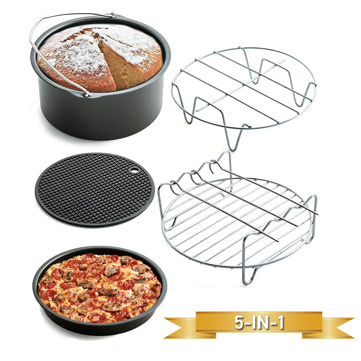 Stainless Steel Air Fryer Frying Cage Dish Baking Pan Rack Pizza Tray ...