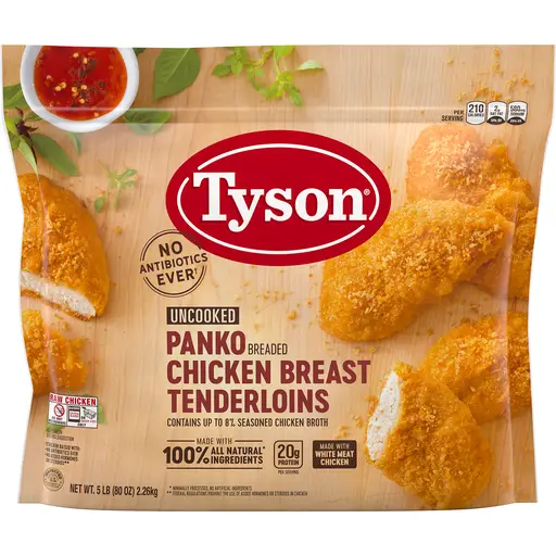 TysonÂ® Uncooked Panko Breaded Chicken Breast Tenderloins, 5 lb. (Frozen ...