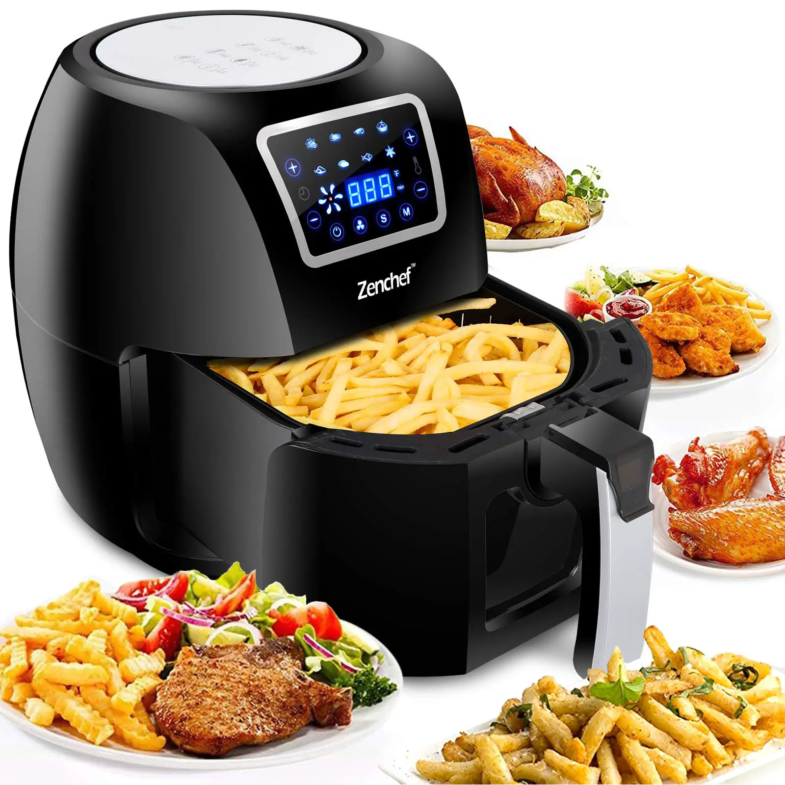 ZenChef Pro XXL Hot Air Fryer Family Size 5.8 Qt Eight In One Digital ...